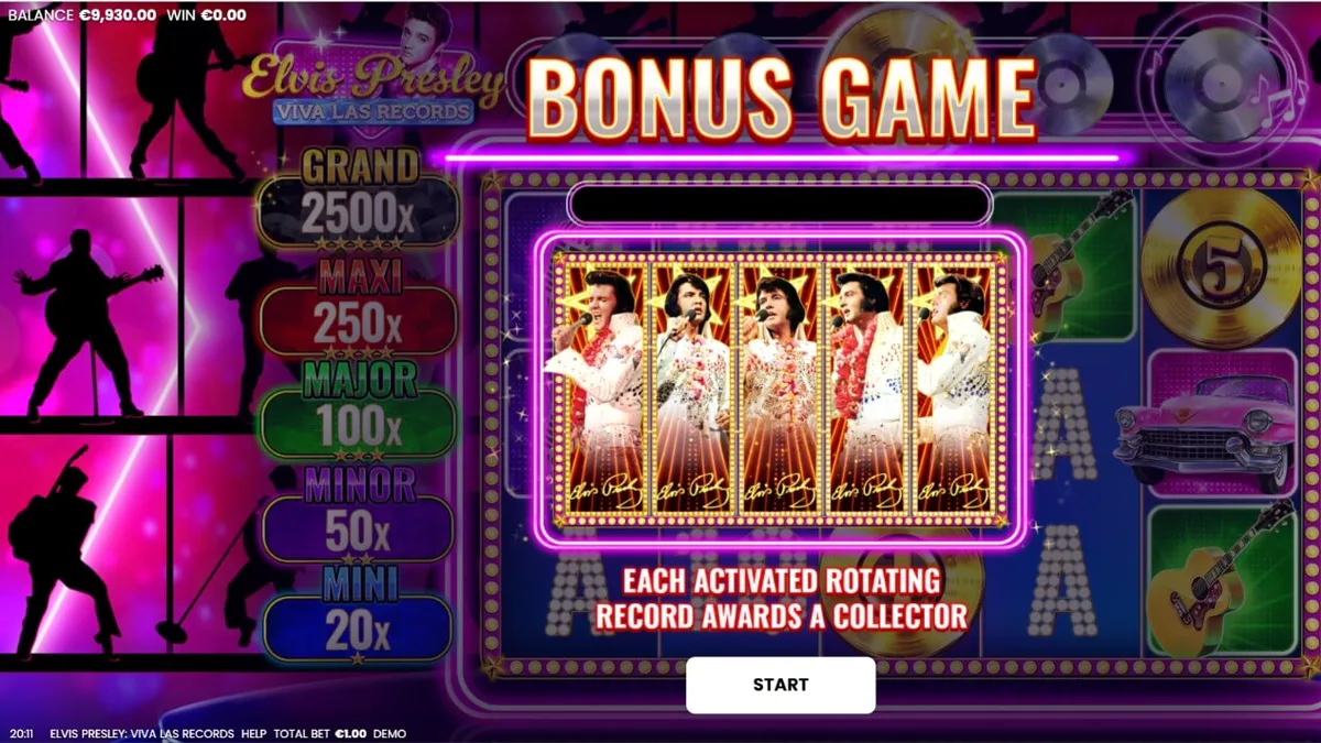 Elvis Presley: Viva Las Records slot machine interface with neon lights