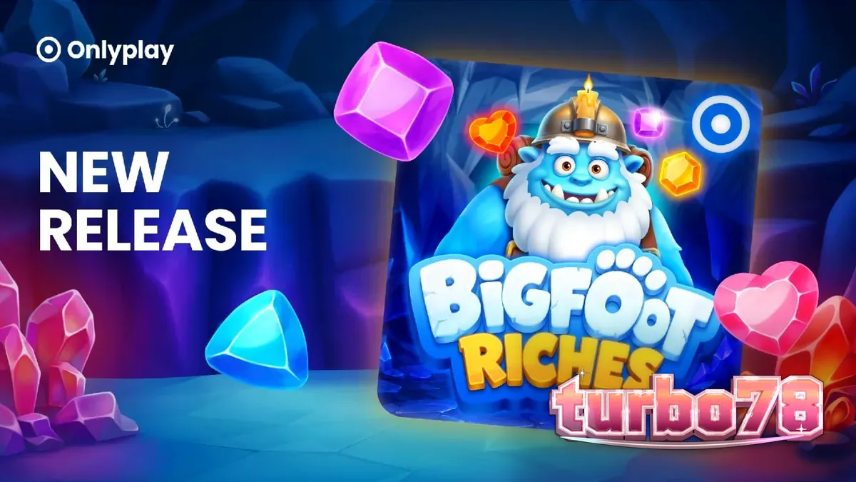 Tangkapan layar permainan slot Bigfoot Riches oleh Onlyplay di perangkat seluler, menampilkan gulungan 3x5 dengan tema musim dingin dan Bones Mini Slot di atasnya.